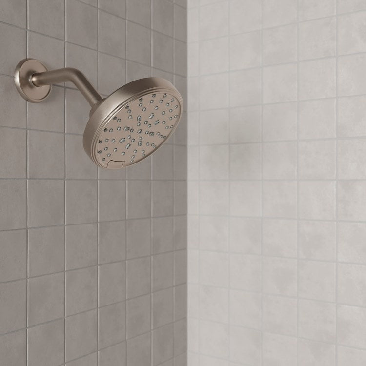 Showerhead 5 Functions Transitional Brushed Nickel 5-13/16 Inch 1.75 Gallons per Minute Push Button Switch Round ADA - Image 2
