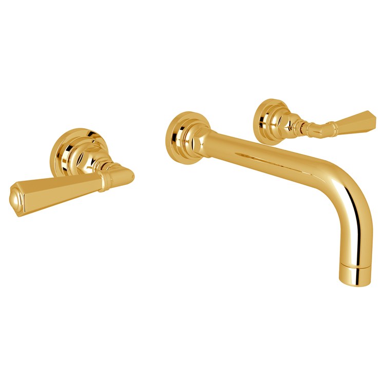 Lavatory Trim San Giovanni Wall Mount 8 to 10 Inch Spread 2 Lever Unlacquered Brass WaterSense 1.2 Gallons per Minute