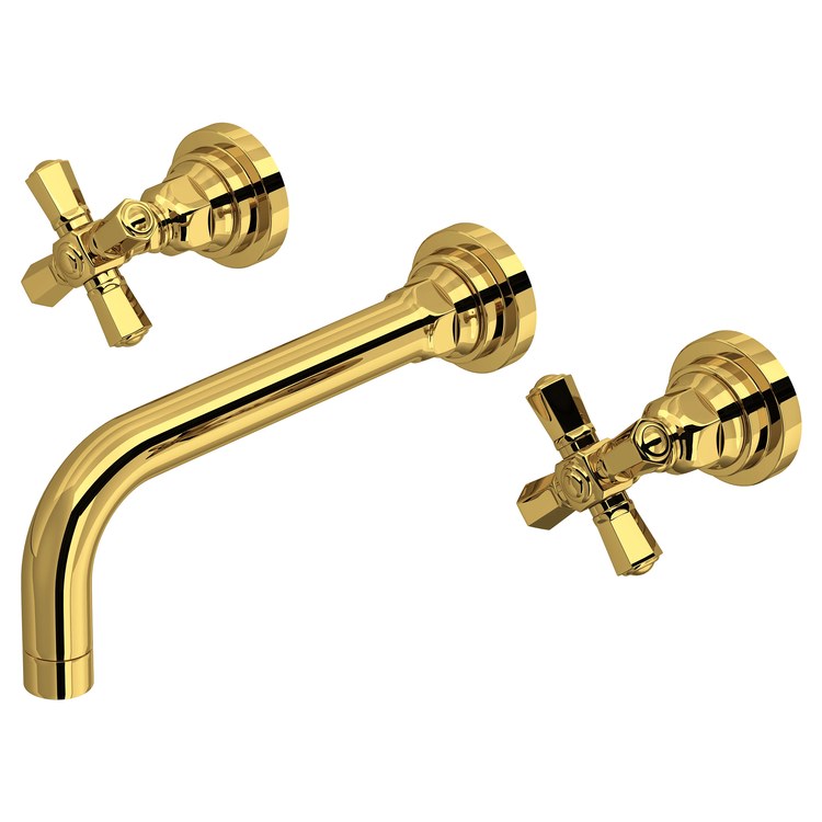 Lavatory Trim San Giovanni Wall Mount 8 to 10 Inch Spread 2 Cross Unlacquered Brass WaterSense 1.2 Gallons per Minute