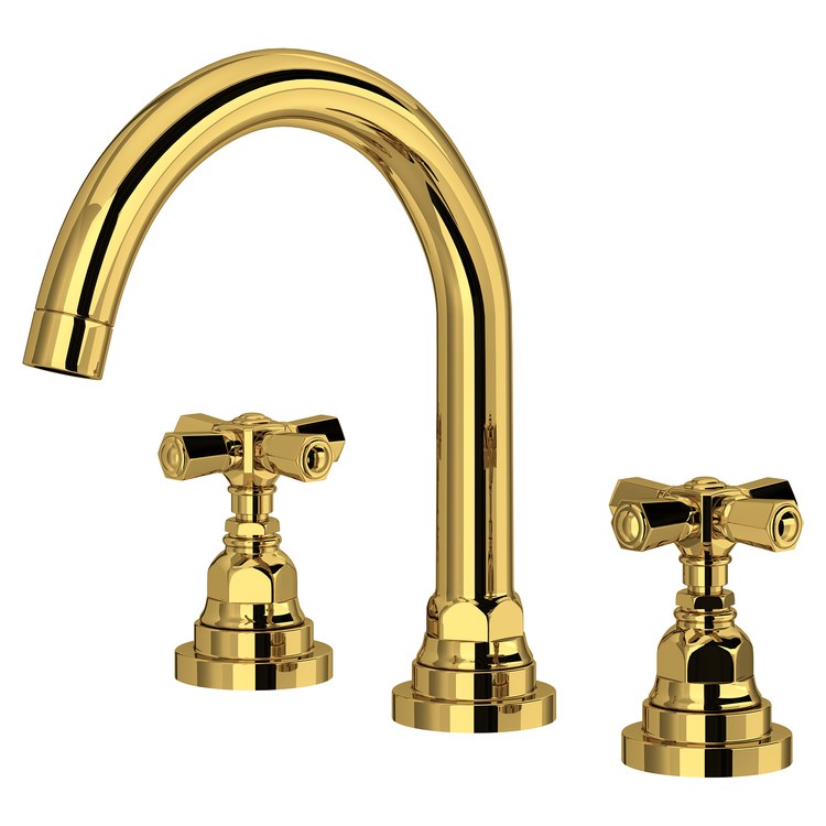 Lavatory Faucet San Giovanni Widespread 8 to 16 Inch Spread 2 Cross WaterSense Unlacquered Brass 1.2 Gallons per Minute Deck Mount C-Spout Lift Rod Assembly 3 Hole - Image 1