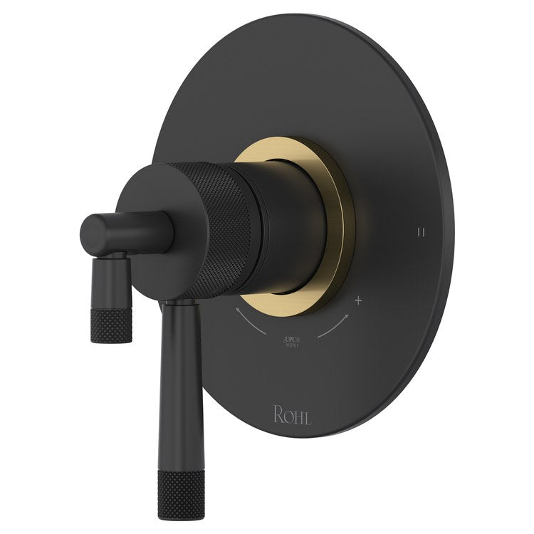 Thermostatic and Pressure Balance Valve Trim Amahle 2 Functions 2 Lever Matte Black/Antique Gold cUPC 1/2 Inch - Image 1