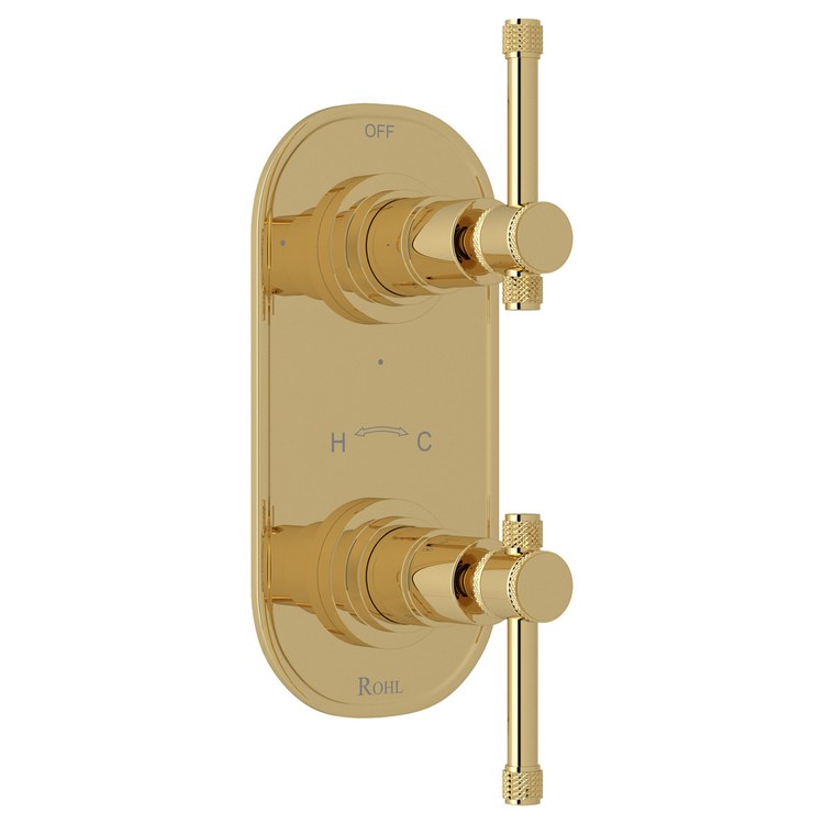 Thermostatic Trim Campo Oval with Diverter 2 Lever Unlacquered Brass 1/2 Inch - Image 1