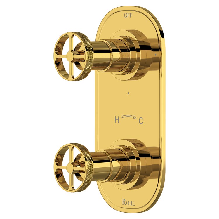Thermostatic Trim Campo Oval with Diverter 2 Wheel Unlacquered Brass 1/2 Inch - Image 1