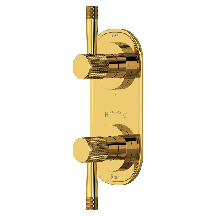 Thermostatic Trim Amahle Oval with Diverter 2 Lever Unlacquered Brass 1/2 Inch