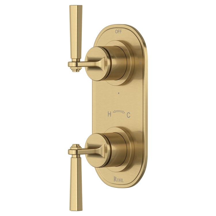 Thermostatic Trim Modelle Oval with Diverter 2 Lever Antique Gold 1/2 Inch