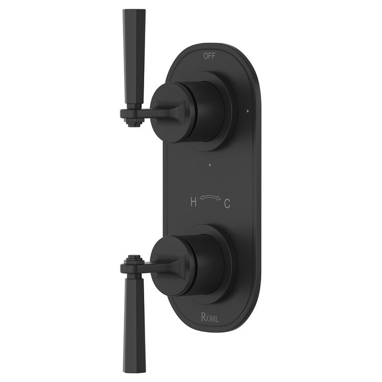 Thermostatic Trim Modelle Oval with Diverter 2 Lever Matte Black 1/2 Inch