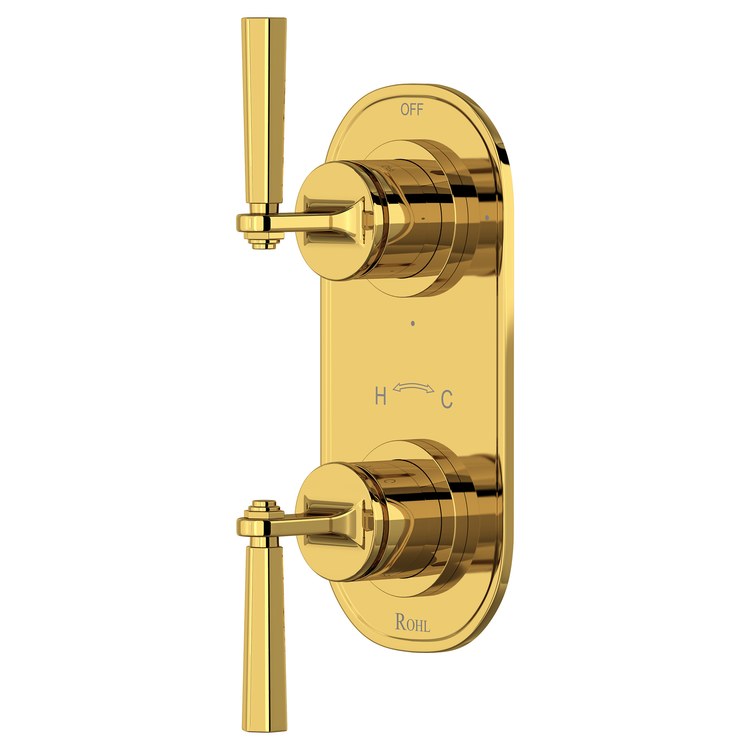 Thermostatic Trim Modelle Oval with Diverter 2 Lever Unlacquered Brass 1/2 Inch