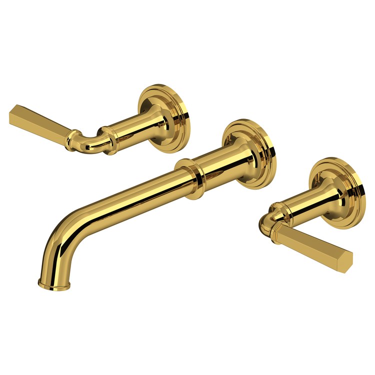 Lavatory Trim San Giovanni Wall Mount 8 Inch Spread 2 Lever Unlacquered Brass WaterSense/cUPC ADA 1.2 Gallons per Minute