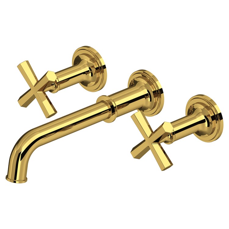 Lavatory Trim San Giovanni Wall Mount 8 Inch Spread 2 Cross Unlacquered Brass WaterSense/cUPC 1.2 Gallons per Minute