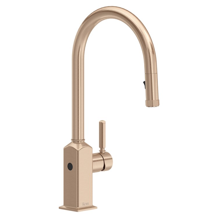 Kitchen Faucet Apothecary Pull Down Touchless 1 Lever ADA cUPC Vintage Gold Dual Swivel C-Spout 1 Hole Deck Mount 1.5 Gallons per Minute - Image 1