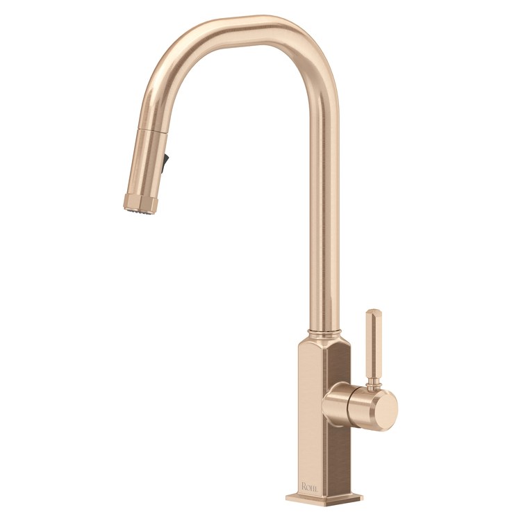 Kitchen Faucet Apothecary Pull Down 1 Lever ADA cUPC Vintage Gold Dual Swivel U-Spout 1 Hole Deck Mount 1.8 Gallons per Minute - Image 1