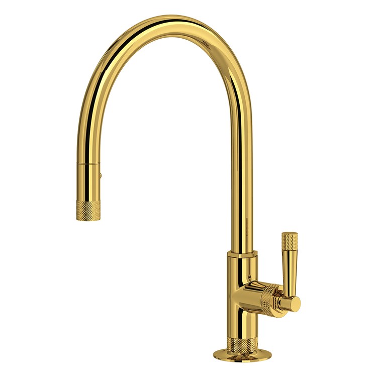 Kitchen Faucet Graceline Pull Down 1 Lever cUPC Unlacquered Brass Dual Swivel C-Spout 1 Hole Deck Mount 1.8 Gallons per Minute - Image 1