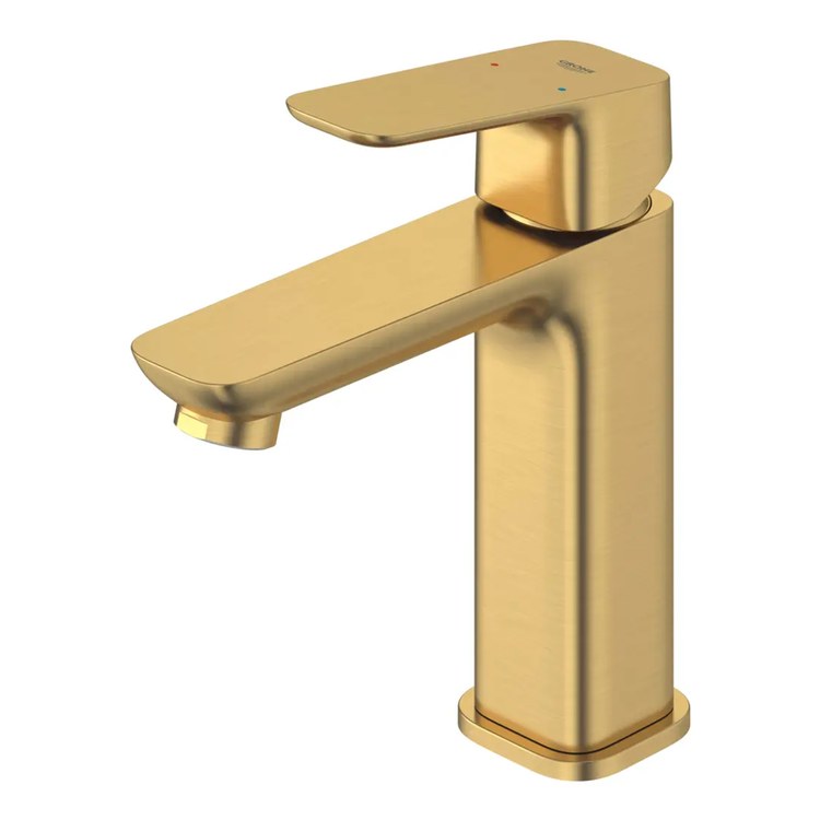Lavatory Faucet Cubeo Medium 1 Lever ADA WaterSense/cUPC Brushed Cool Sunrise 1.2 Gallons per Minute Deck Rigid Lift Rod 1 Hole SilkMove/EcoJoy