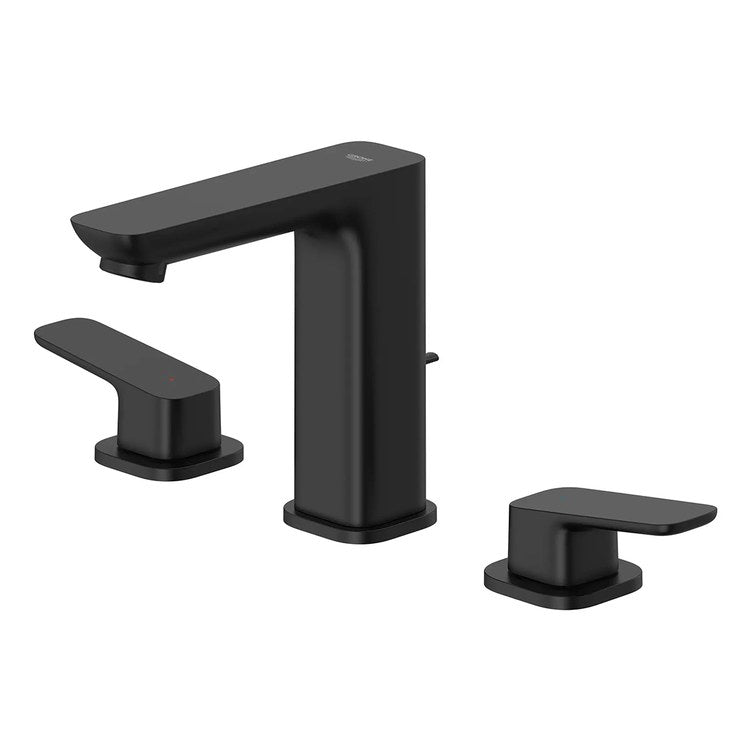 Lavatory Faucet Cubeo Widespread 8 Inch Spread 2 Lever ADA WaterSense Matte Black 1.2 Gallons per Minute Deck Rigid Lift Rod 3 Hole SilkMove/EcoJoy