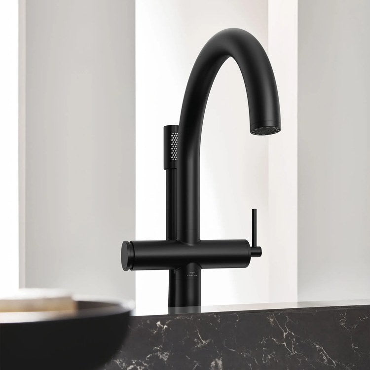 Tub Filler Atrio New Freestanding with Handshower 10-1/2 Inch Spread 1 Lever cUPC/CALGreen Matte Black Floor - Image 3