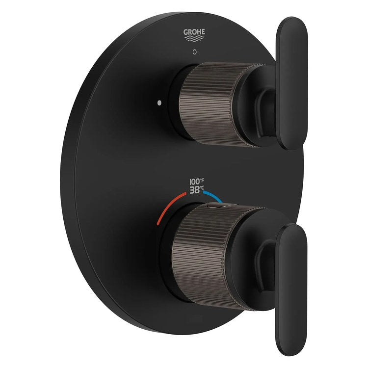 Thermostatic Valve Trim Listra Dual Function 2 Lever Matte Black cUPC ADA - Image 2