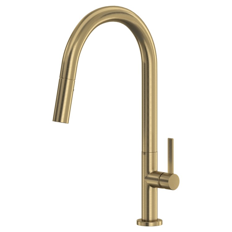 Kitchen Faucet Lux Pull Down 1 Lever cUPC Antique Gold Dual Swivel C-Spout 1 Hole Deck Mount 1.8 Gallons per Minute - Image 1