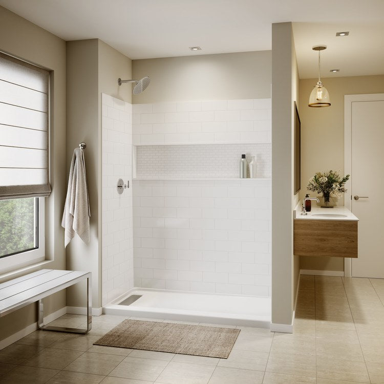 Shower Base Princeton Pro Alcove White 60 x 30 x 3 Inch Porcelain Enamel Trench 4-1/2 IN from Wet Wall Right Drain