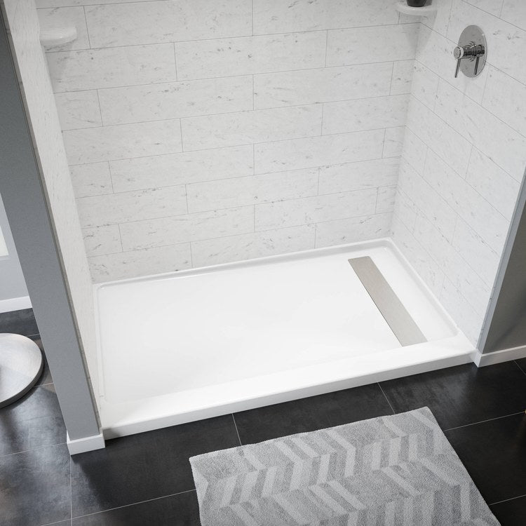 Shower Base Princeton Pro Alcove White 60 x 36 x 3 Inch Porcelain Enamel Trench 8-1/2 IN from Wet Wall Right Drain - Image 1