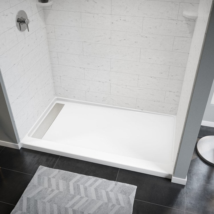 Shower Base Princeton Pro Alcove White 60 x 36 Inch Porcelain Enamel Trench 4-1/2 IN from Wet Wall Left Drain - Image 1