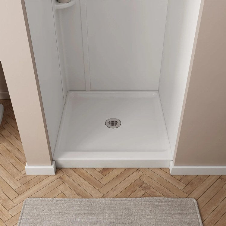 Shower Base New Mainstream Alcove Square Arctic 32 x 32 x 3-1/4 Inch High Gloss Acrylic Center Drain - Image 1