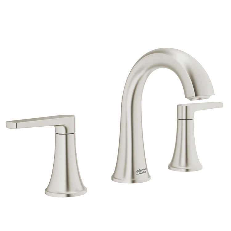Lavatory Faucet Becklow Widespread 6 to 12 Inch Spread 2 Lever ADA WaterSense/cUPC Brushed Nickel 1.2 Gallons per Minute Deck Mount Push Pop-Up 3 Hole