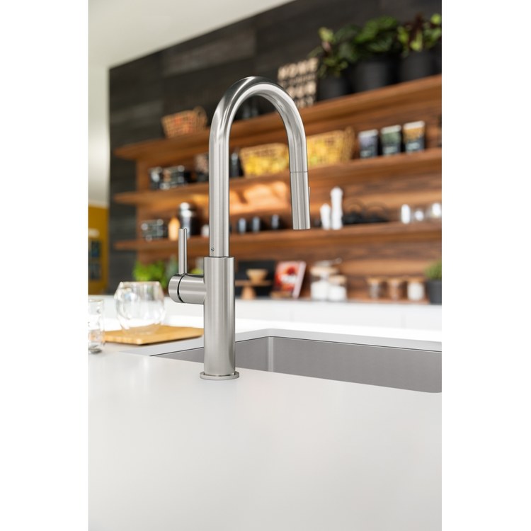 Prep Faucet Maris Lario 1 Lever Satin Nickel Pull-Down Dual Spray Swivel 360 DEG J-Spout - Image 2