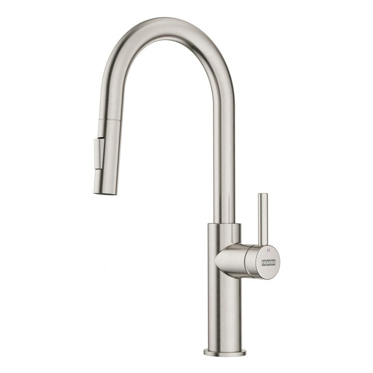 Prep Faucet Maris Lario 1 Lever Satin Nickel Pull-Down Dual Spray Swivel 360 DEG J-Spout