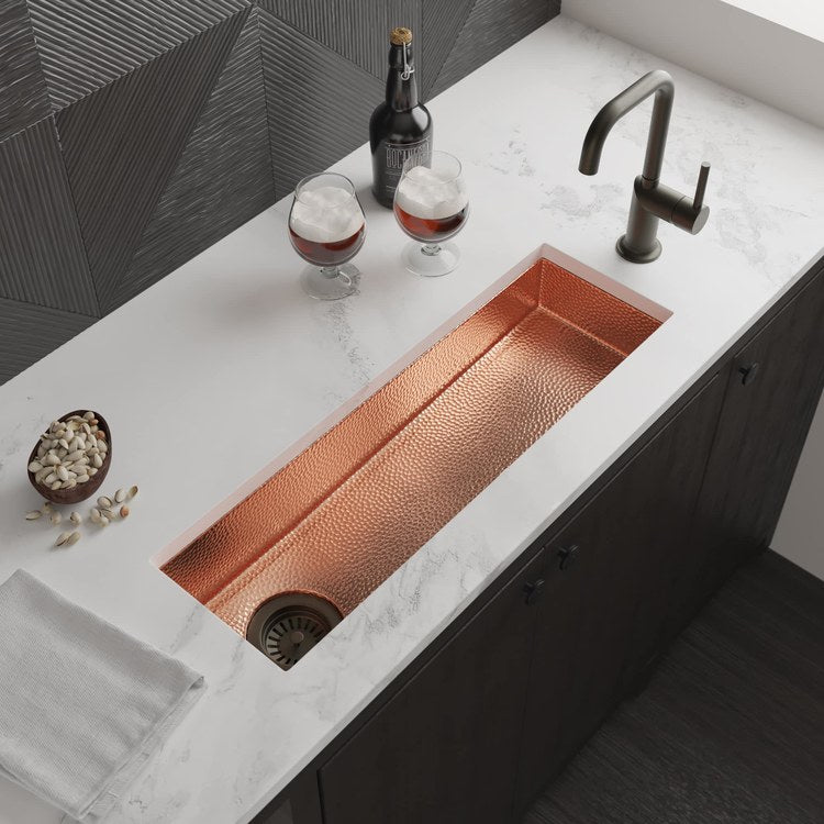 Bar Sink Rio Chico 30 x 11 Inch 1 Bowls Prep Trough cUPC Polished Copper Drop-In/Undermount - Image 2
