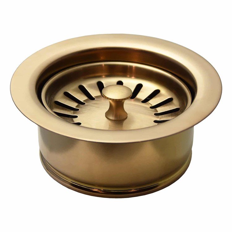 Basket Strainer Disposer Trim Champagne Bronze PVD 3-1/2 Inch Brass Rubber with Center Post and Double O-Ring