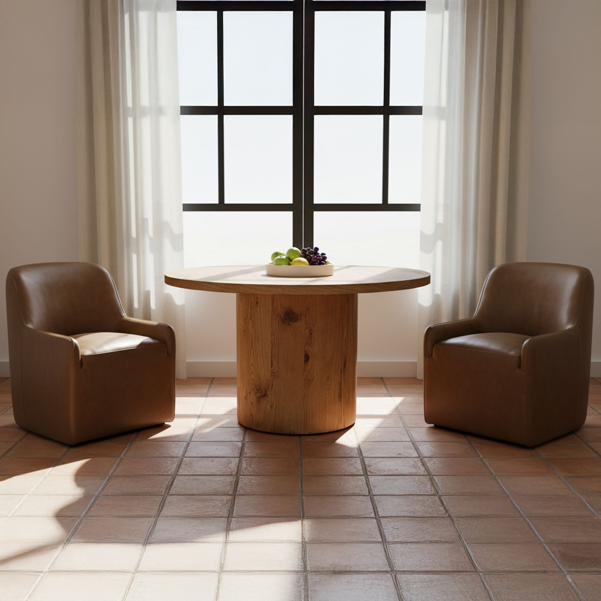 Maisie - Rolling Dining Chair Leather - Tan - Image 3