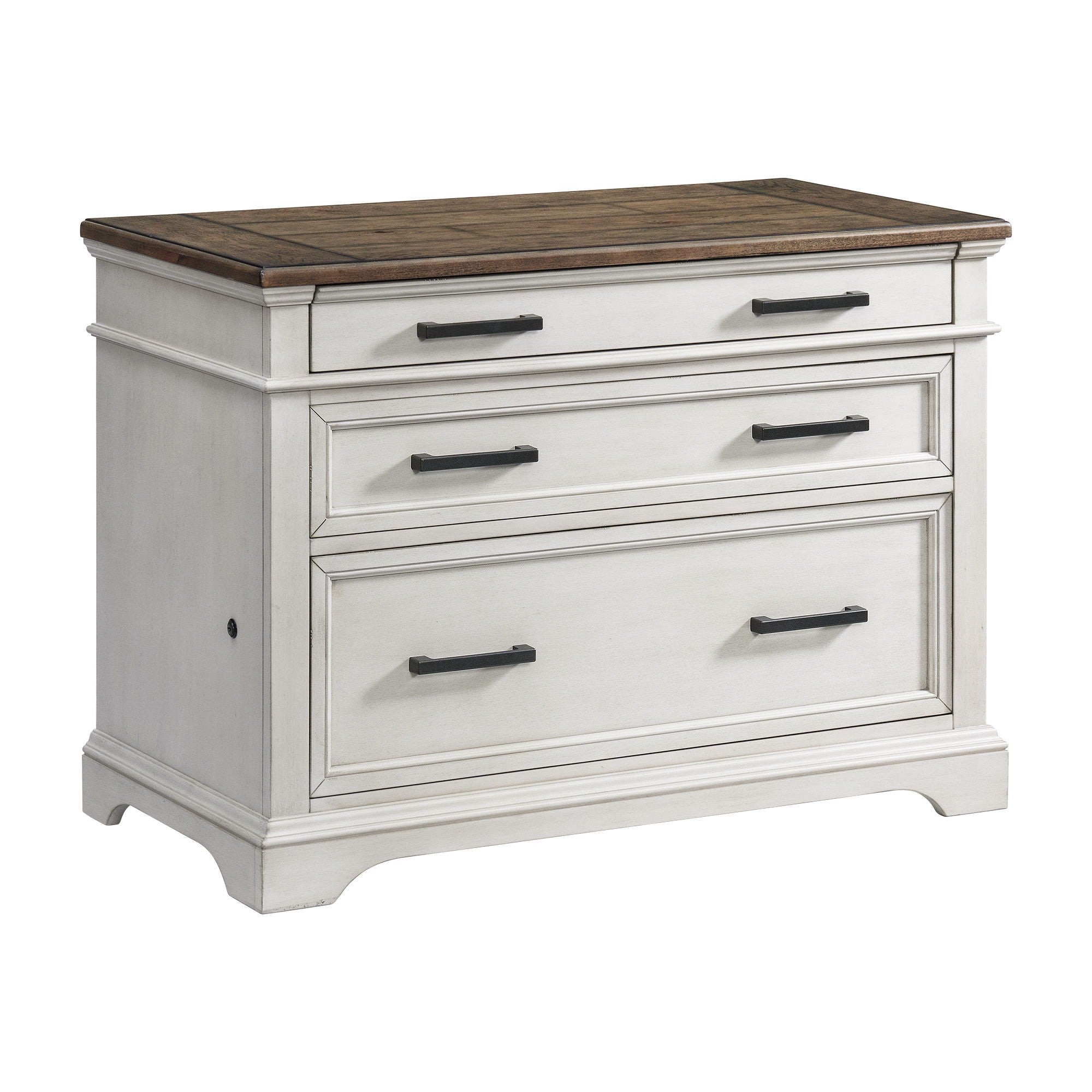 Drake – Lateral File Cabinet – Rustic White / French Oak