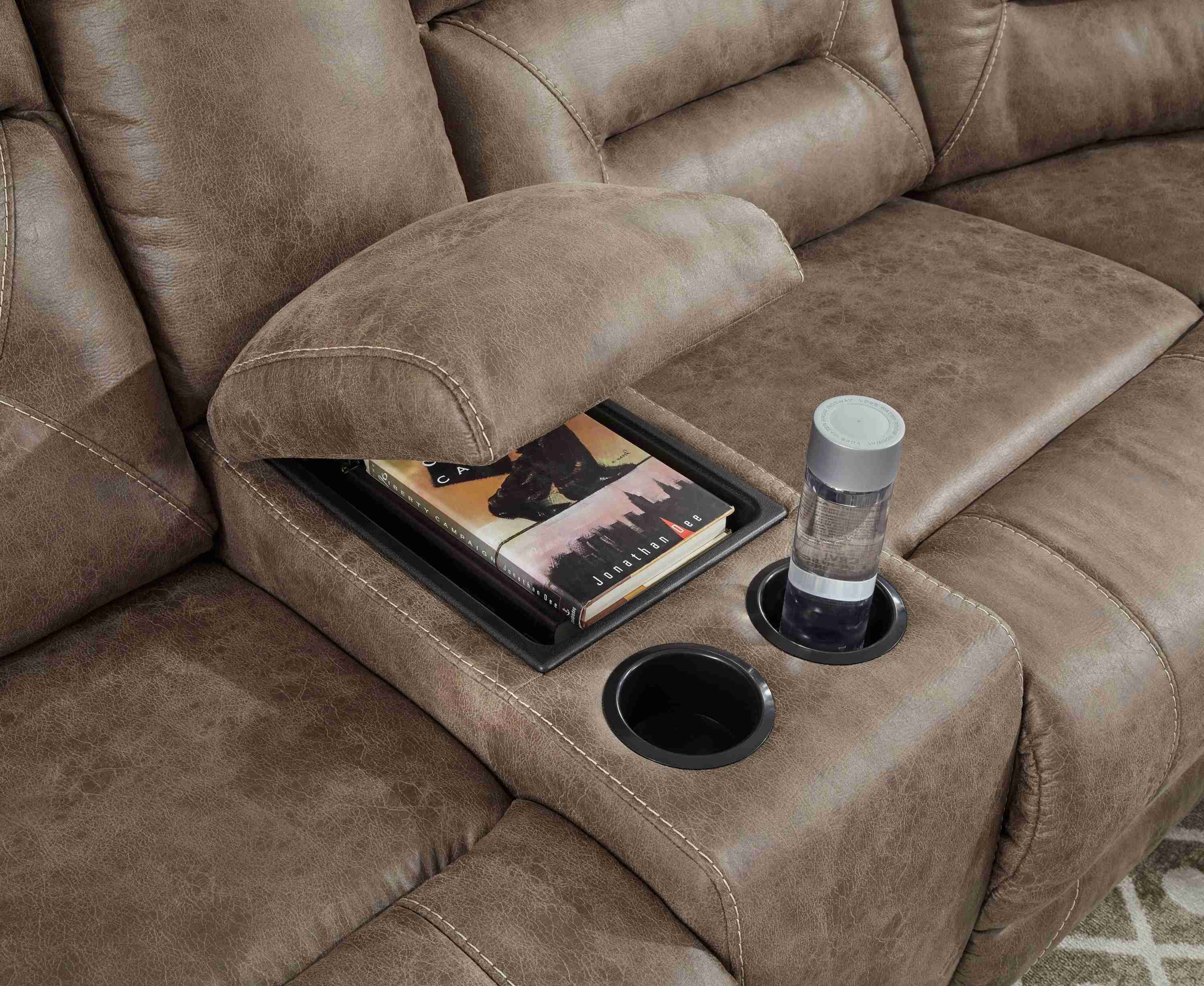 Ravenel - 4-Piece Power Reclining Sectional With Raf Power Reclining Loveseat With Console - Faux Leather - Fossil - Image 2