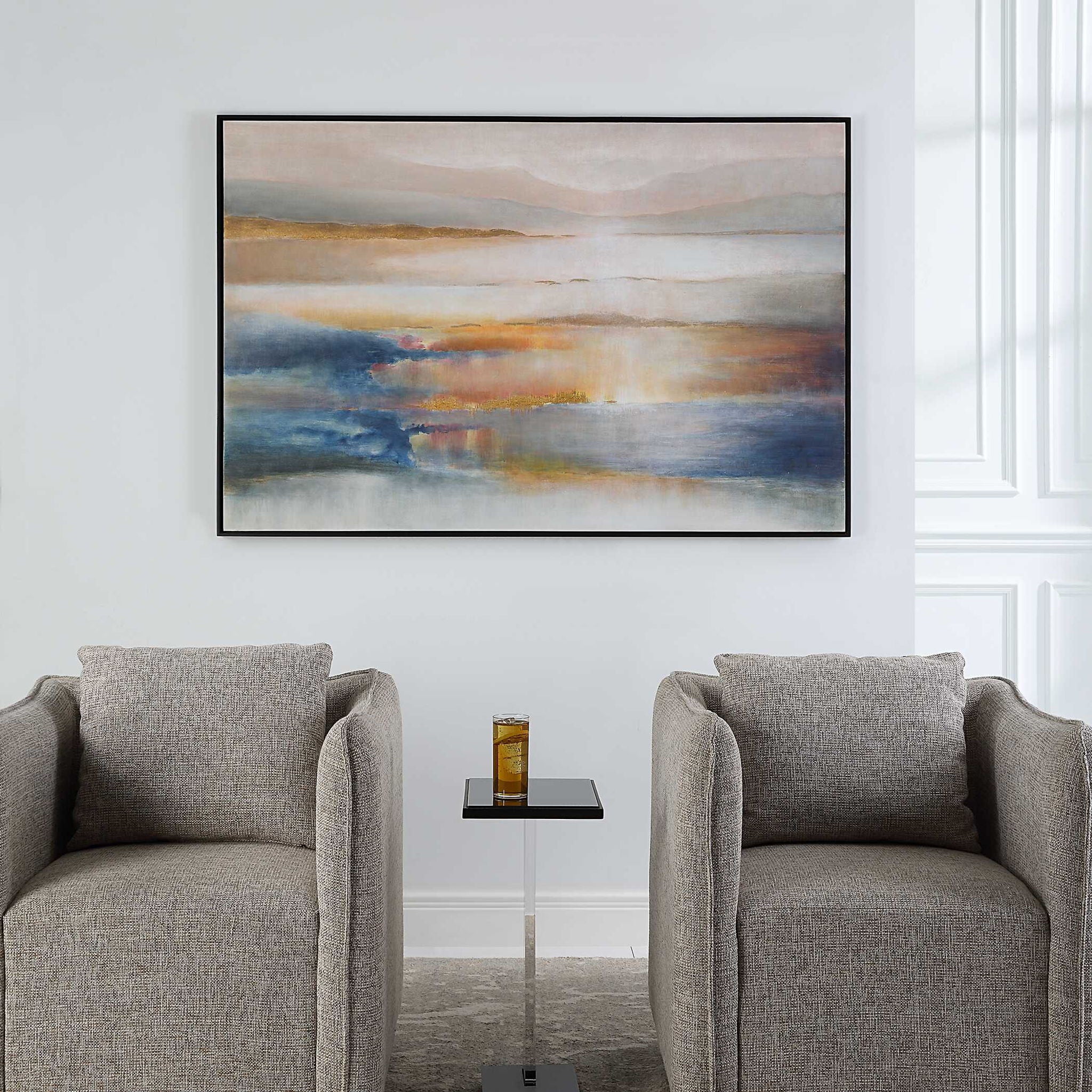 Seafaring Dusk - Hand Painted Abstract Art - Beige - Image 2