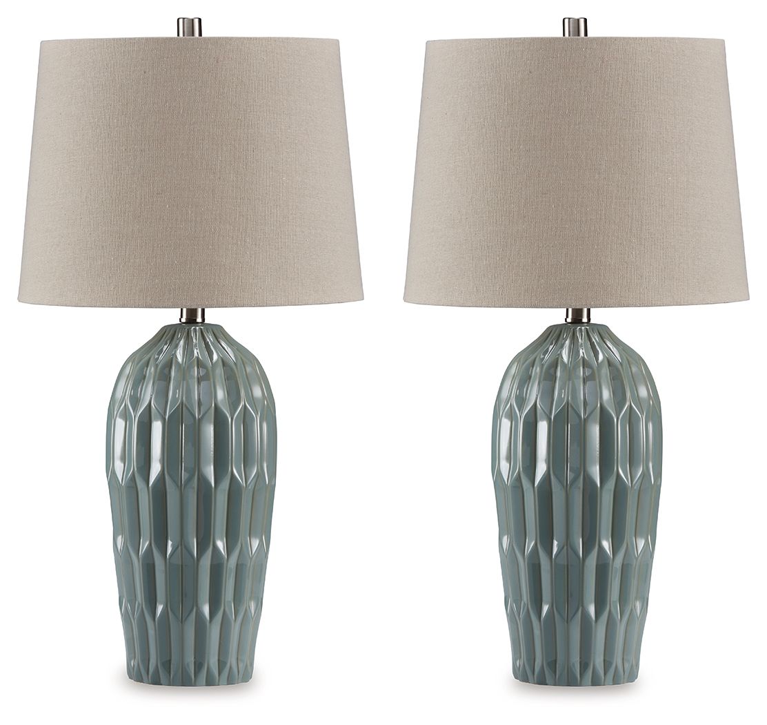 Hadbury – Ceramic Table Lamp (Set of 2) – Pale Blue / Teal
