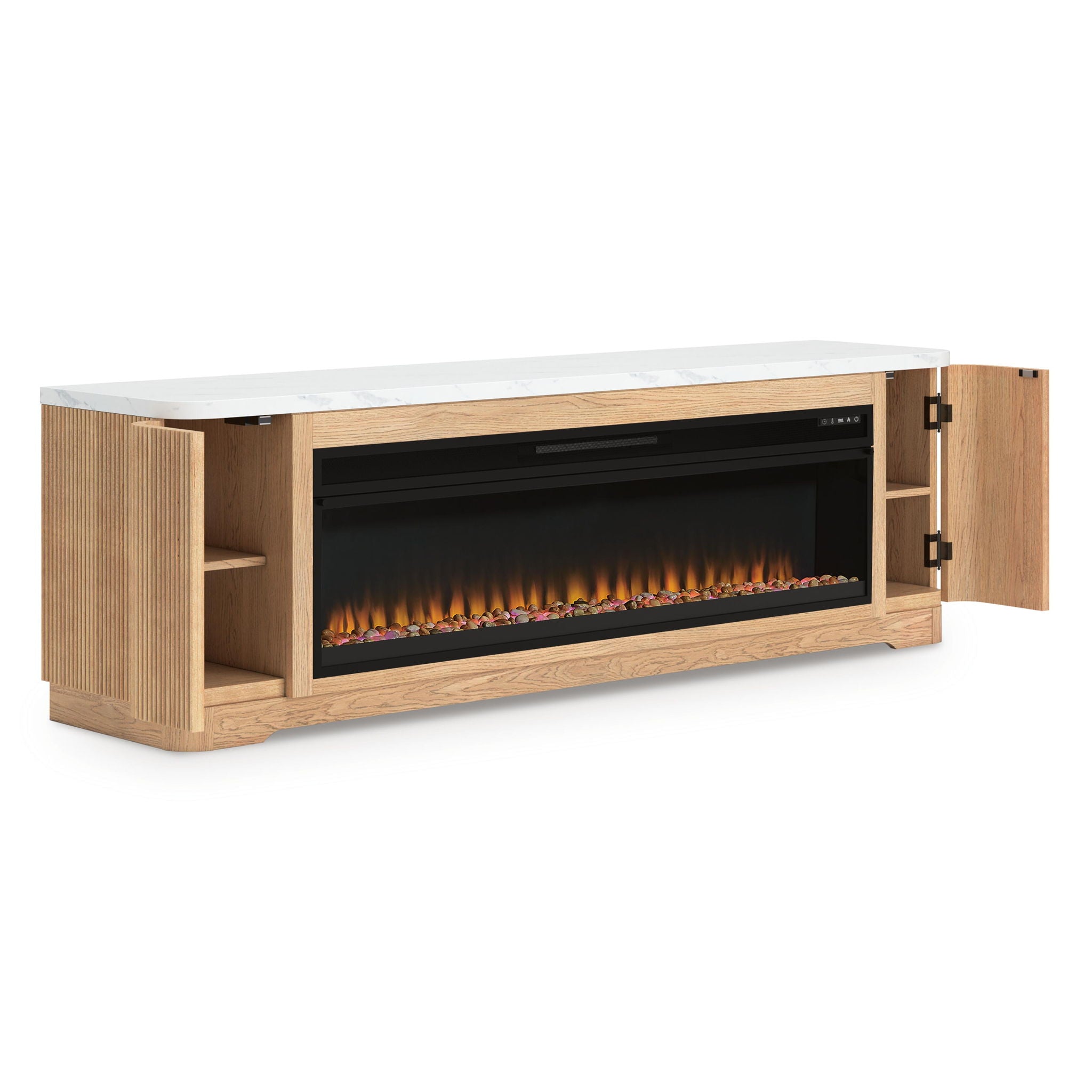 Camdill - 80" TV Stand With Electric Fireplace - Light Brown - Image 2