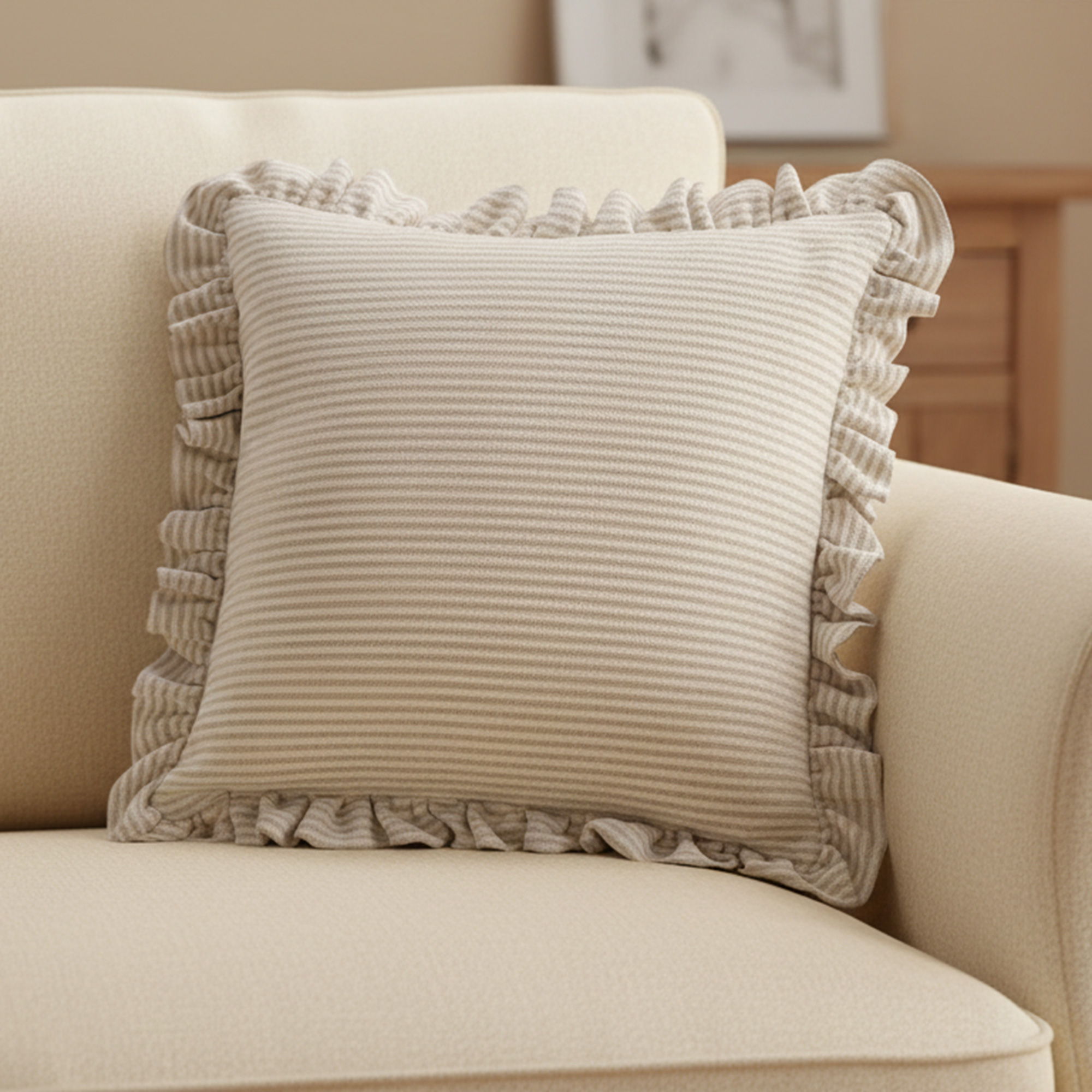Betty - 25'' Cushion - Beige Stripe - Image 2