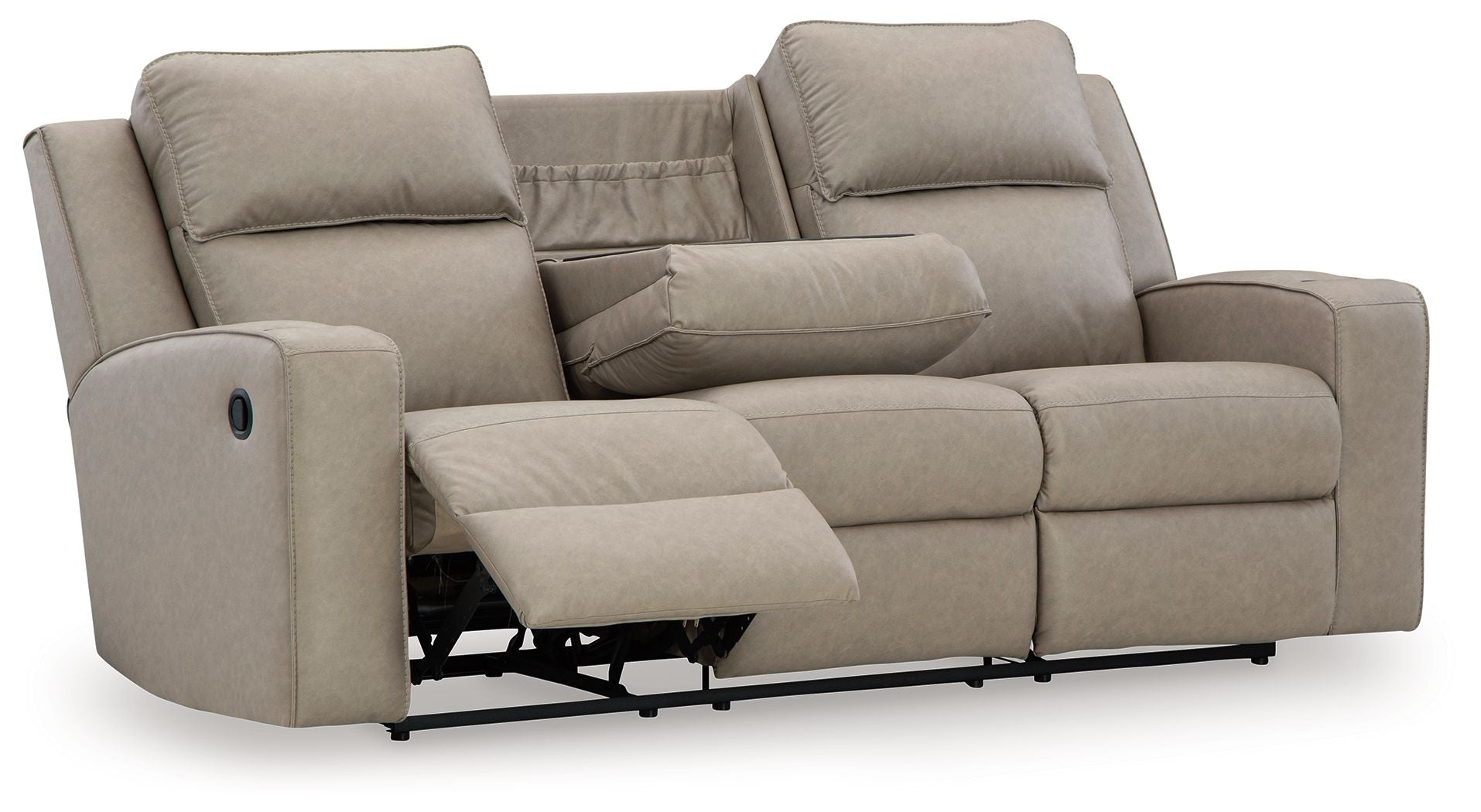 Lavenhorne - Reclining Sofa W/ Drop Down Table - Faux Leather - Pebble - Image 2
