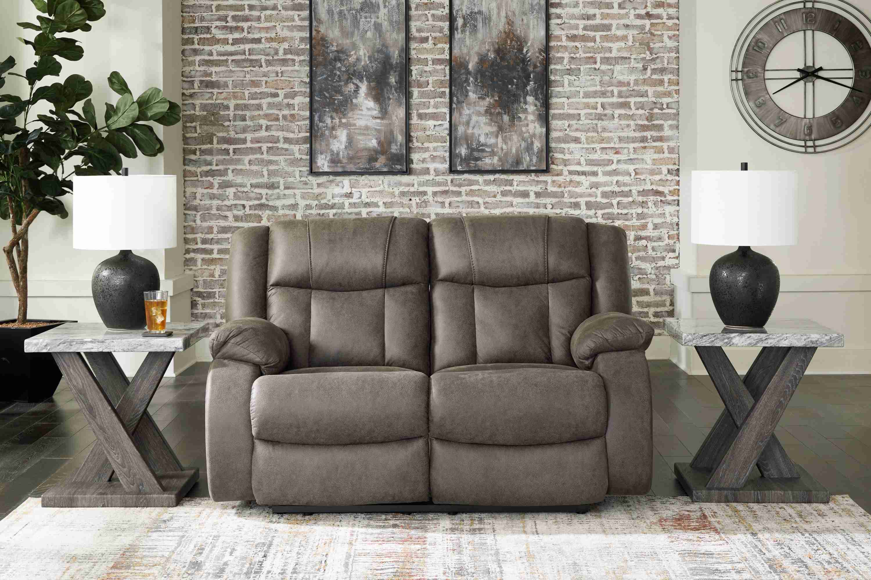 First Base - Reclining Loveseat - Faux Leather - Gunmetal - Image 2