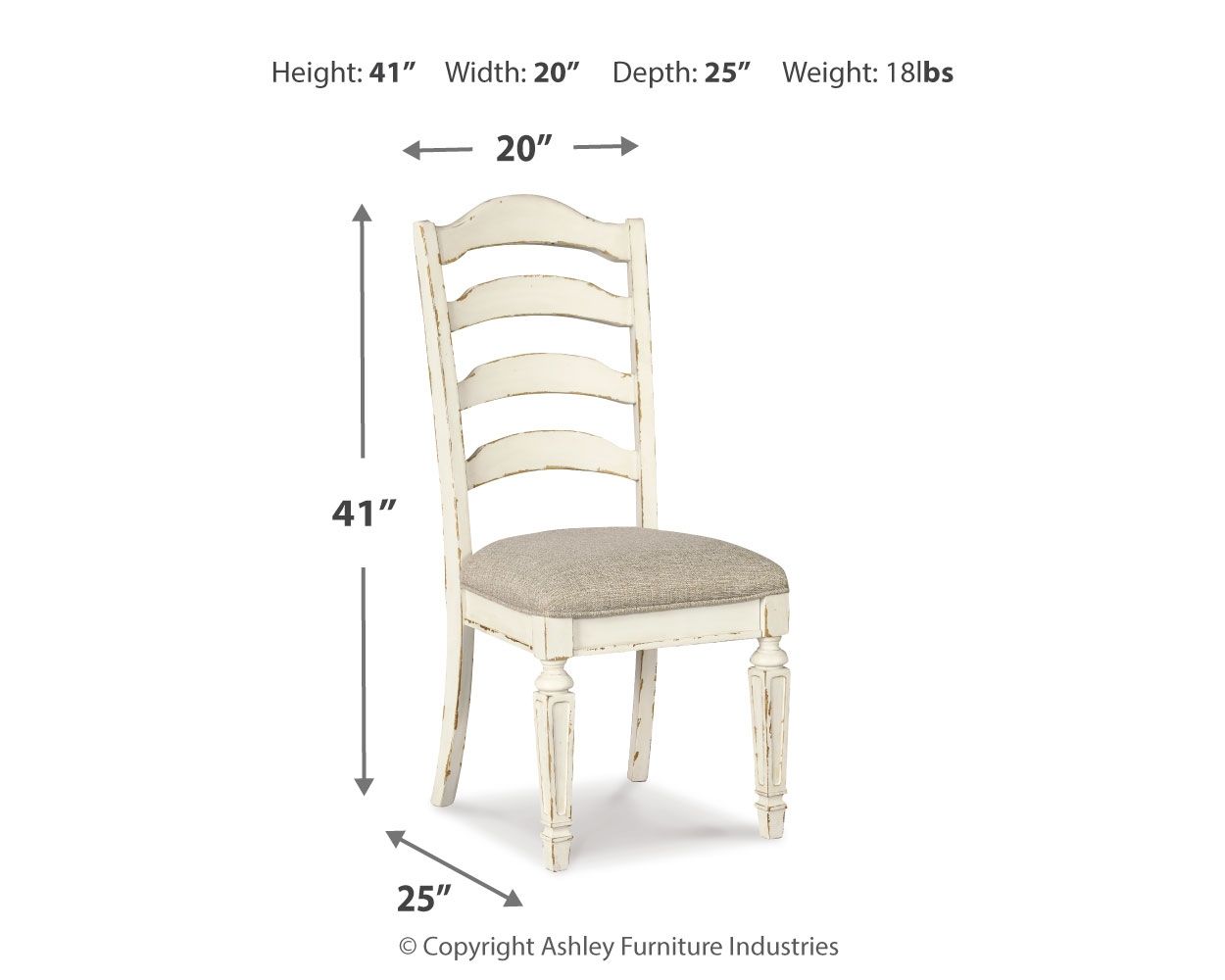 Realyn - Dining UPH Side Chair (Set of 2) - Ladderback - Chipped White - Image 3