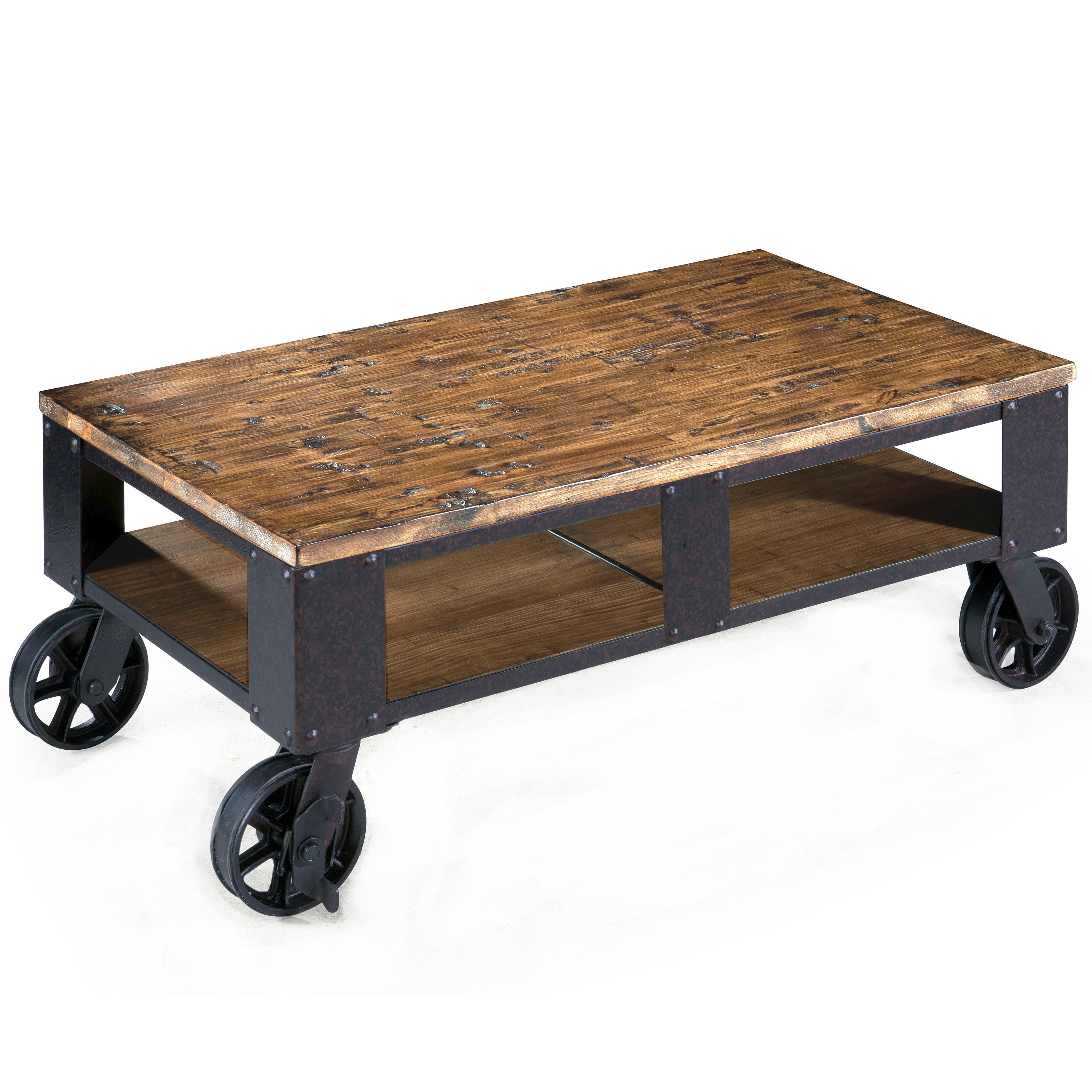 Pinebrook – Rectangular Cocktail Table (2 Braking Casters) – Distressed Natural Pine