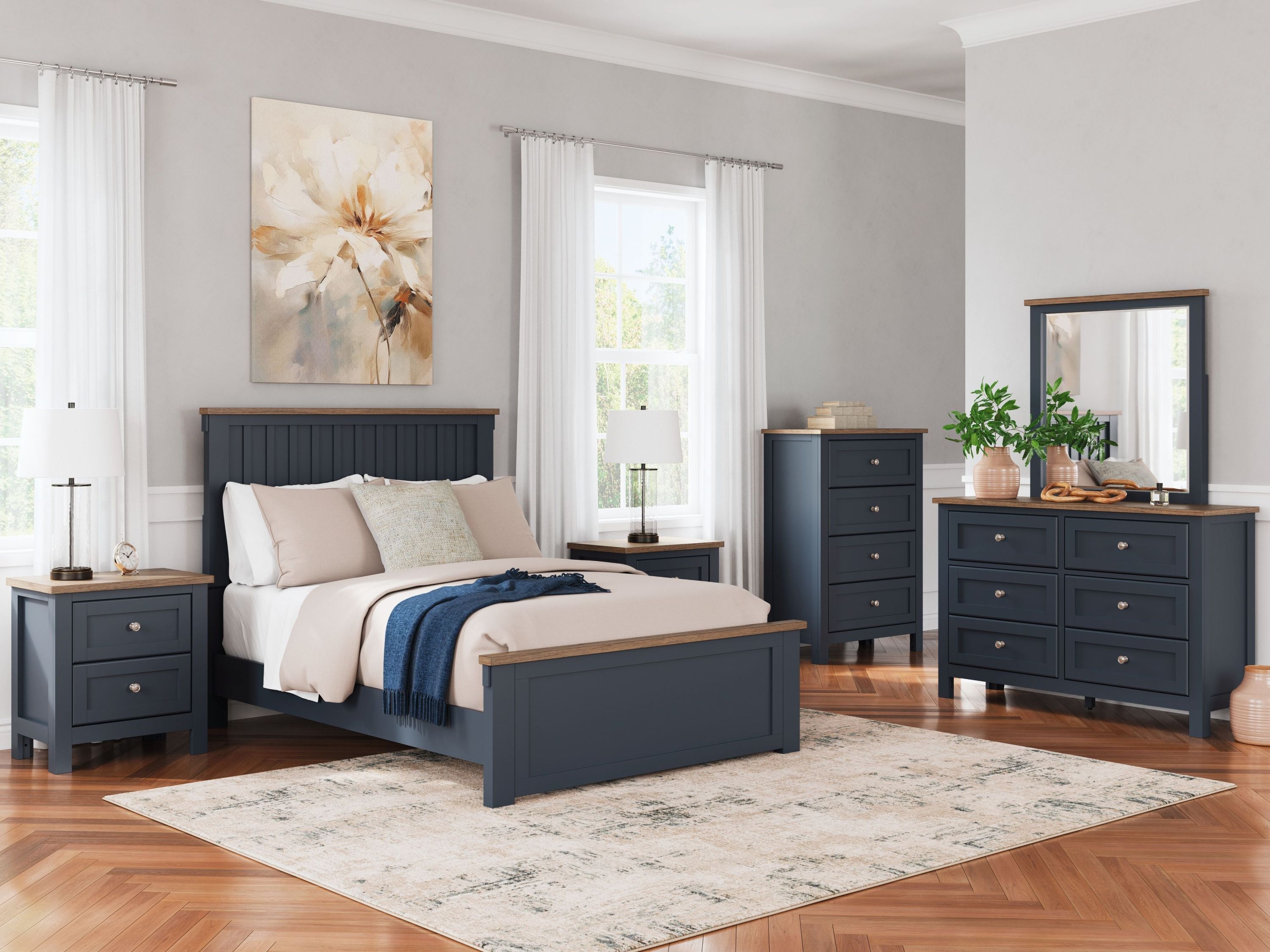 Landocken - Two Drawer Night Stand - Brown / Blue - Image 3