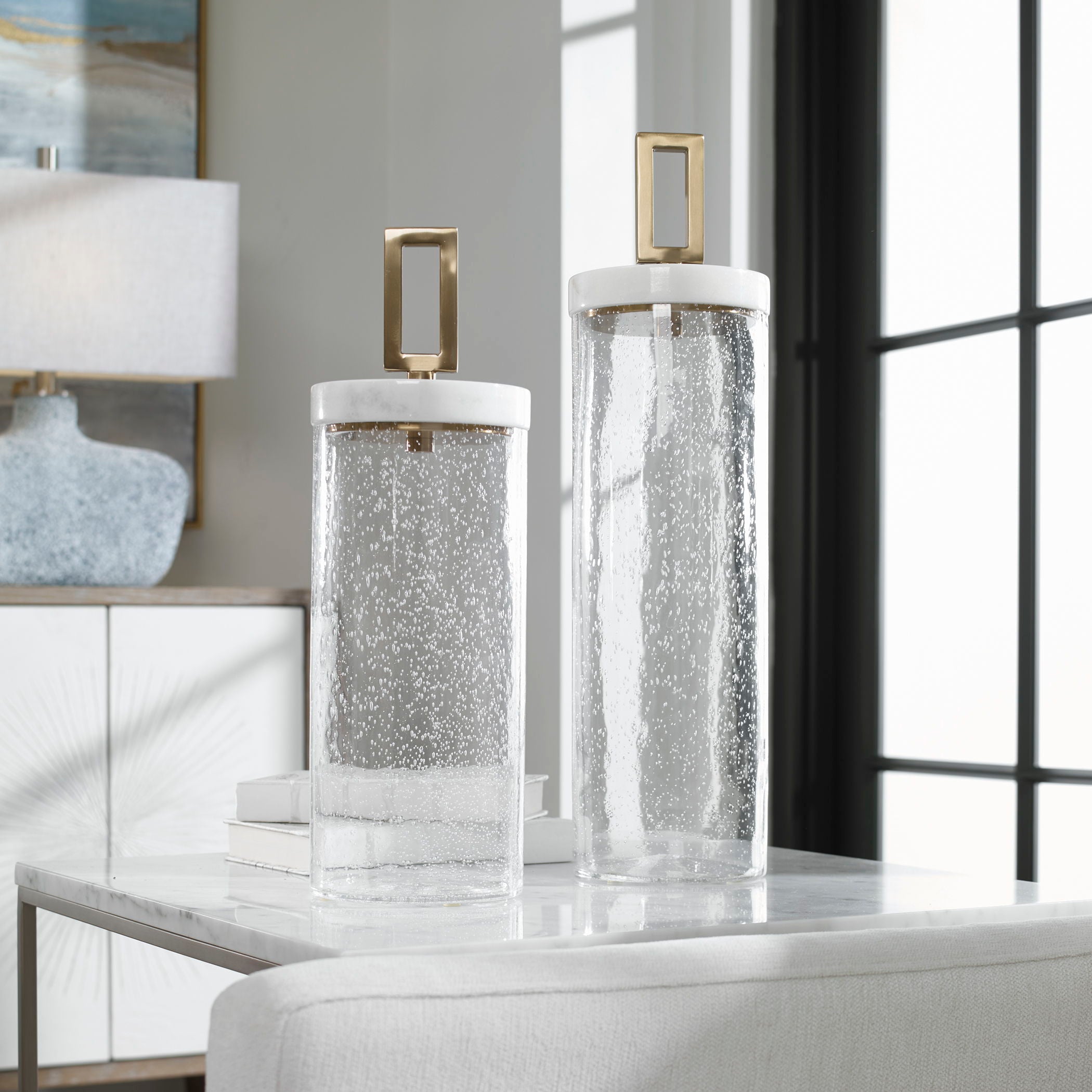 Hayworth - Seeded Glass Containers (Set of 2) - White - Image 3