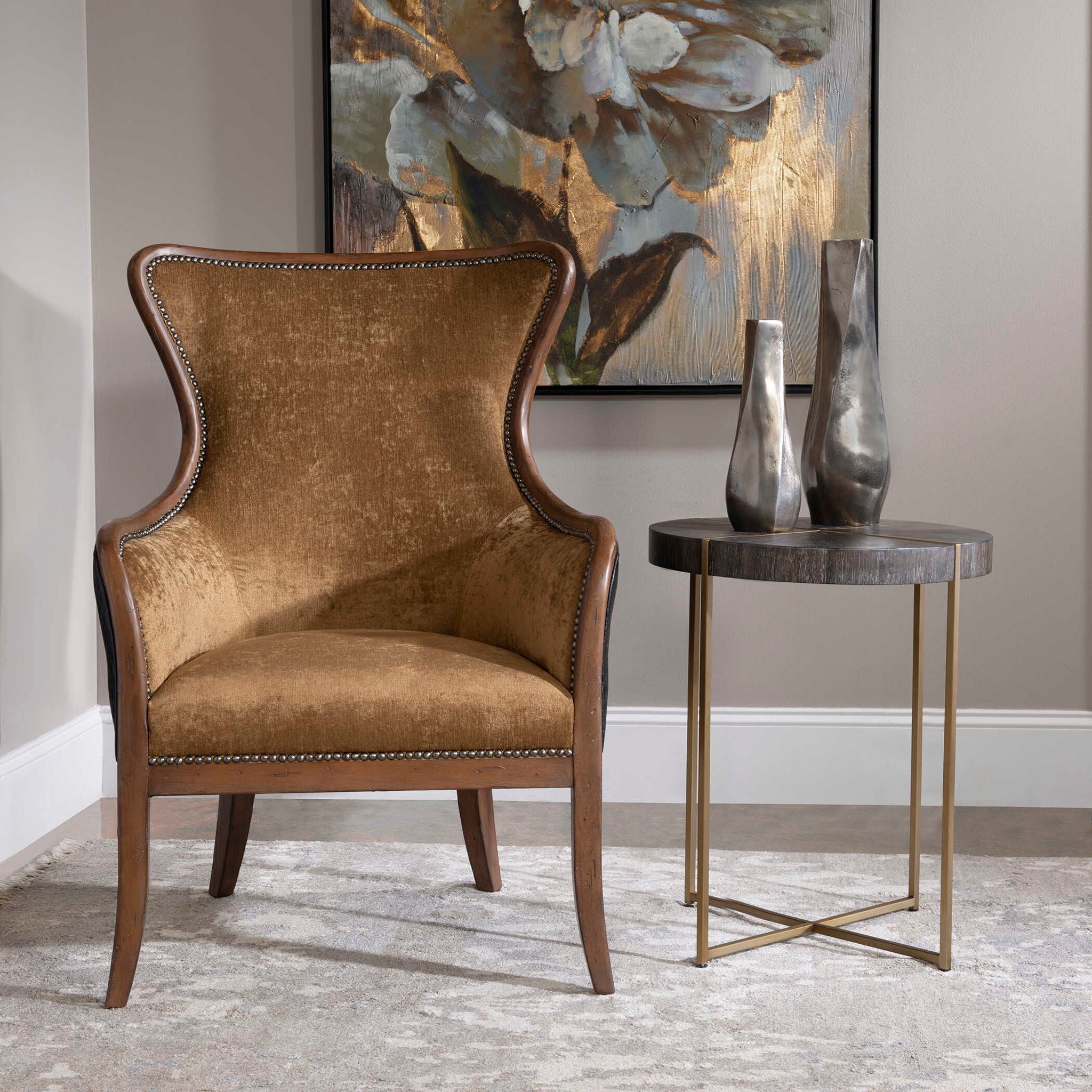 Taja - Round Accent Table - Dark Brown & Gold - Image 2