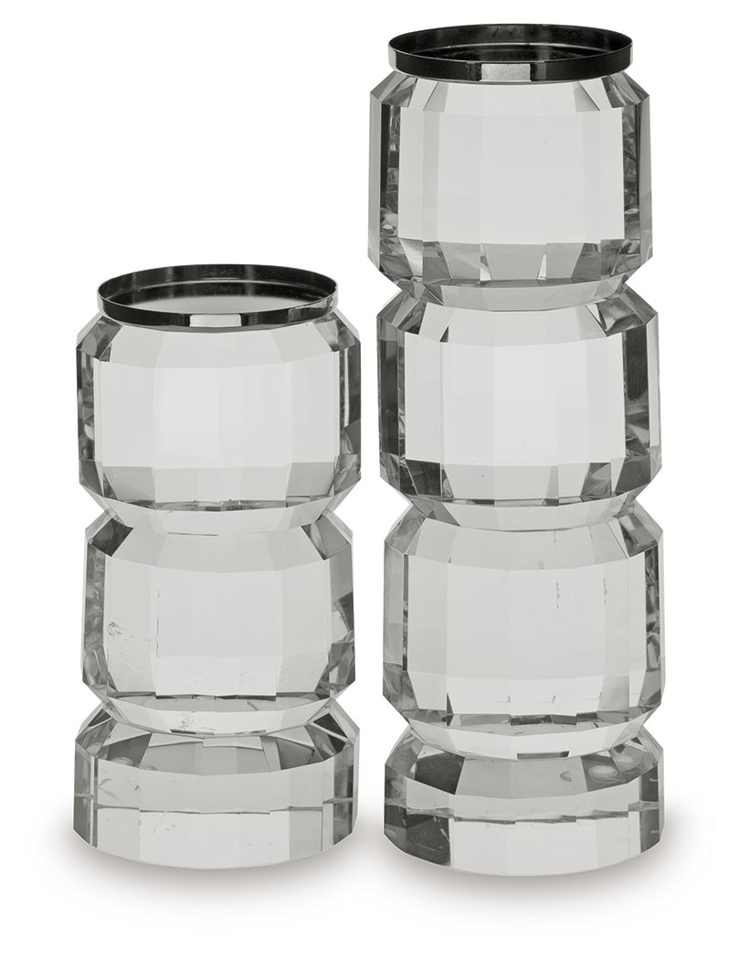 Brentley – Candle Holder Set (Set of 2) – Clear / Silver Finish