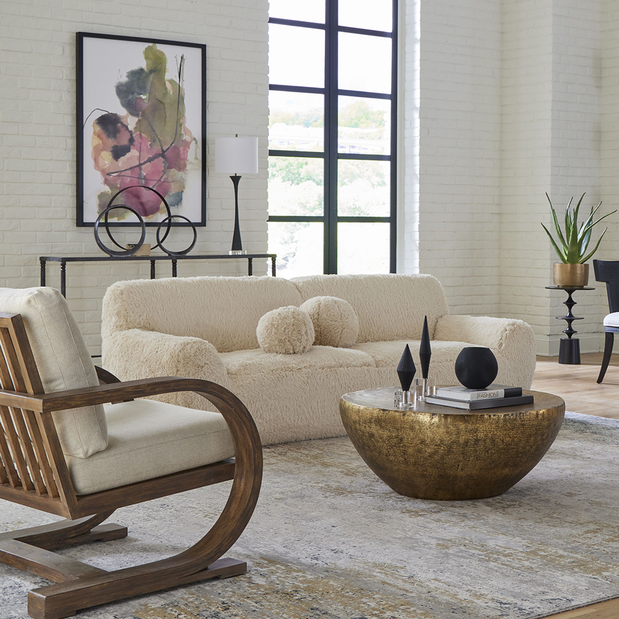 Abide - Rounded Sheepskin Sofa - Beige - Image 2