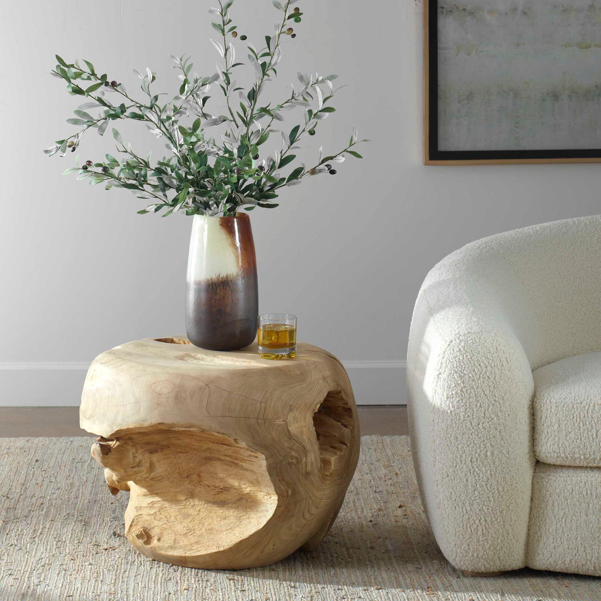 Sola - Handcrafted Teak Side Table - Beige - Image 3