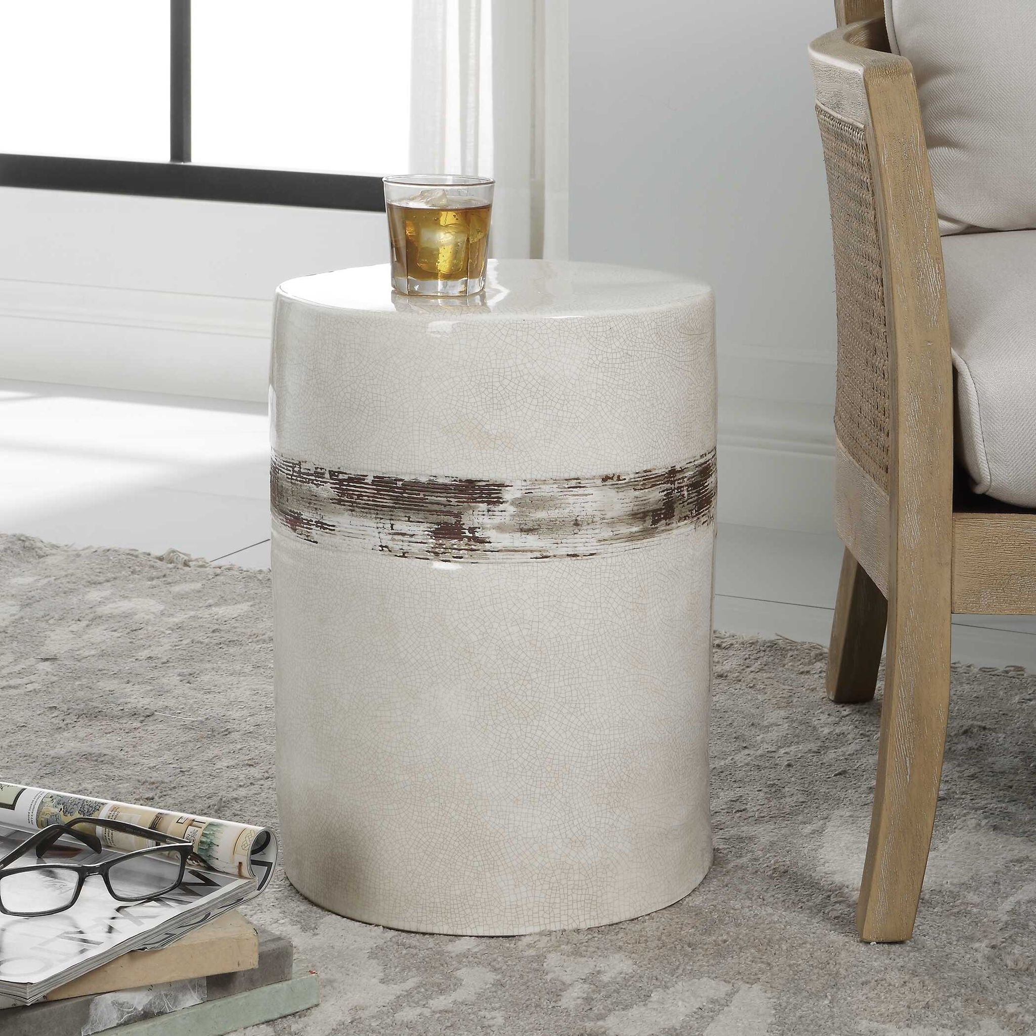 Comanche - White Ceramic Garden Stool - Image 2