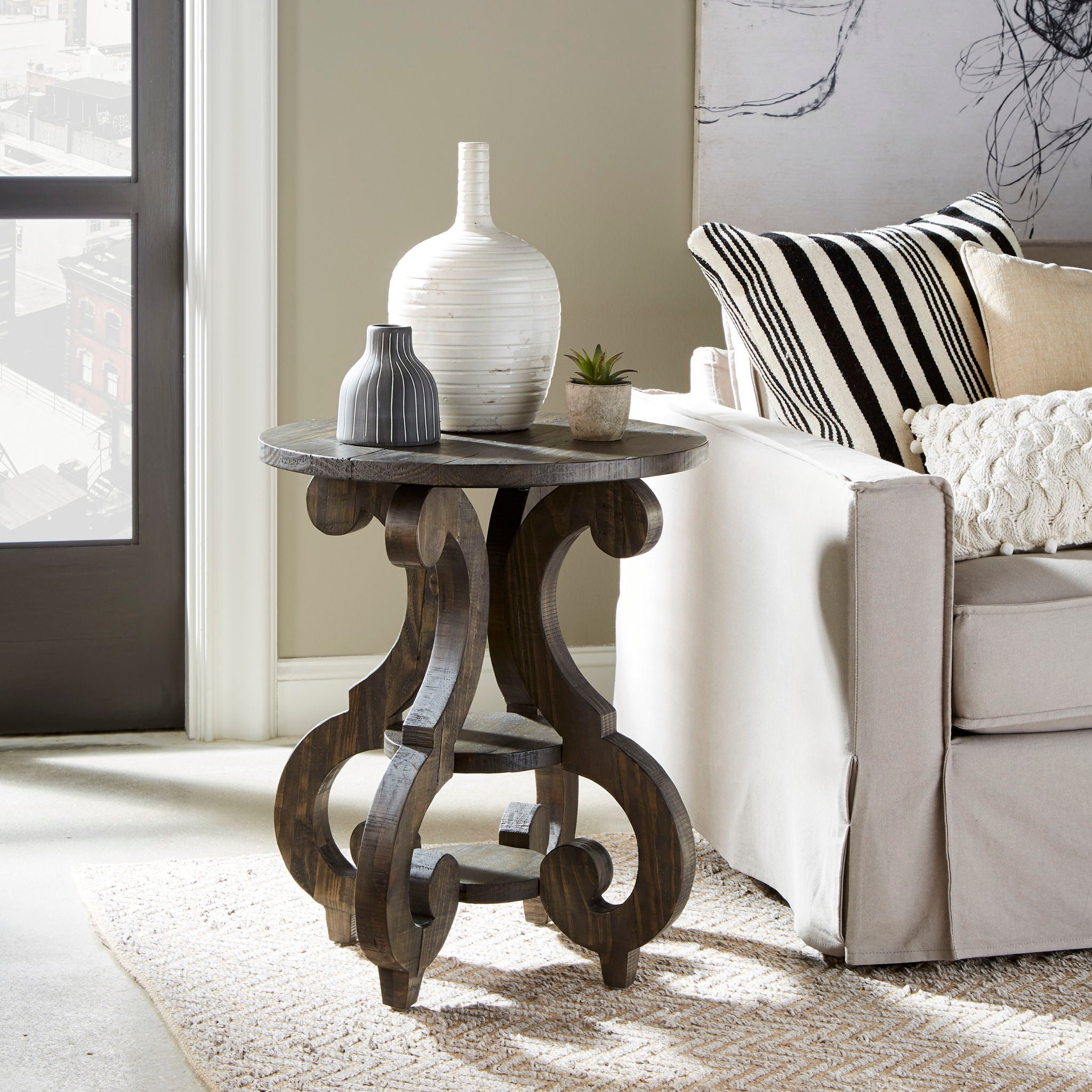 Bellamy - Round Accent End Table - Weathered Pine - Image 2