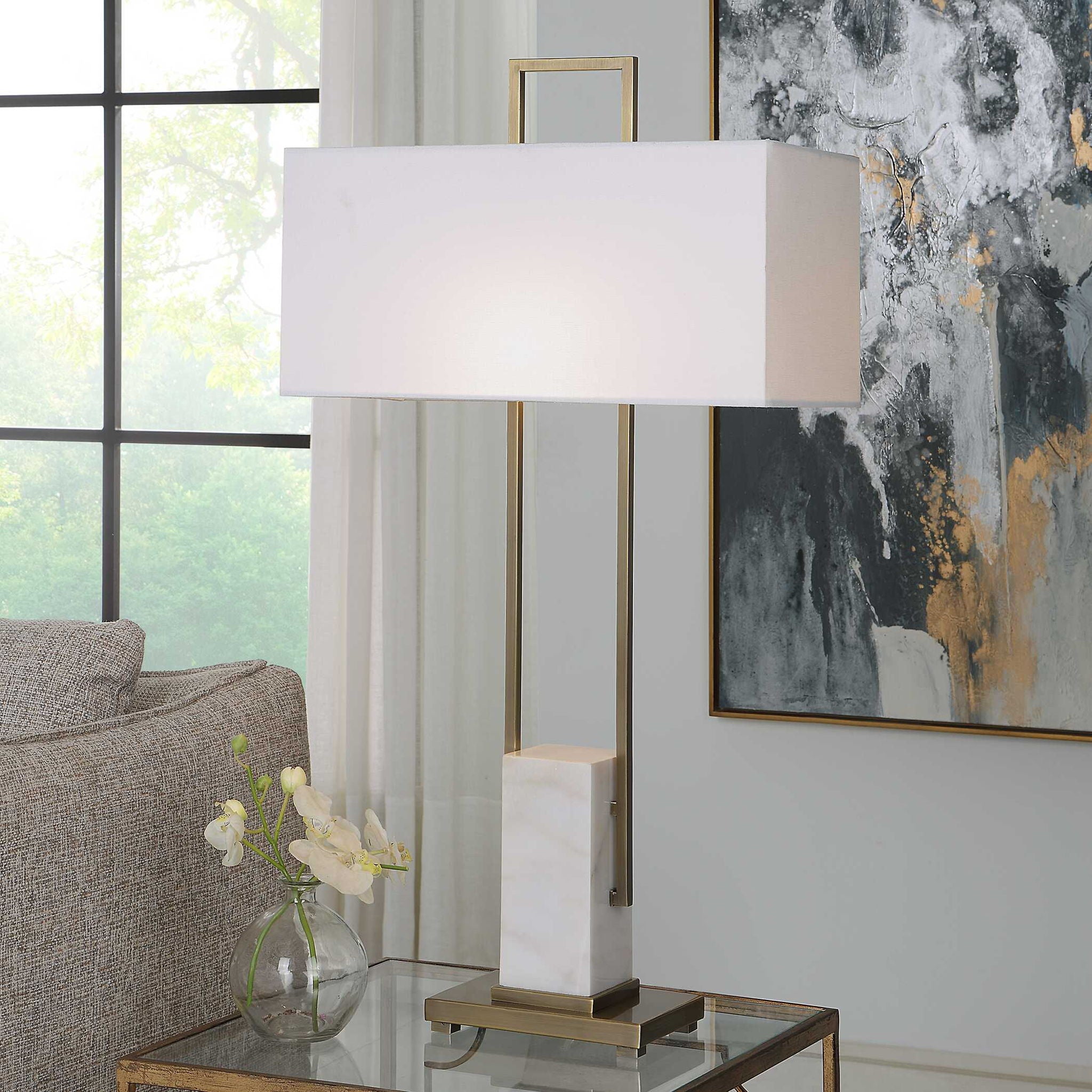 Column - White Marble Table Lamp - Image 2